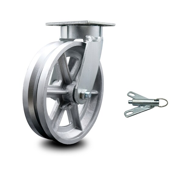 8 Inch Kingpinless V Groove Semi Steel Poly Wheel Swivel Caster with Swivel Lock
